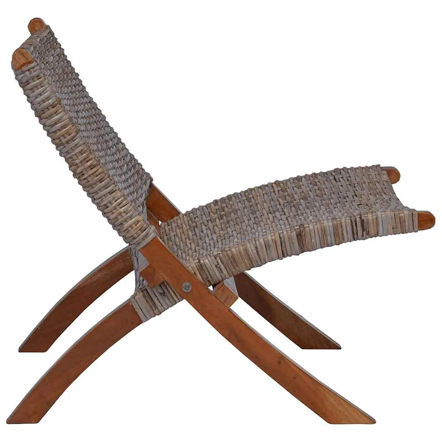 Chaise de relaxation rotin kubu naturel et bois d'acajou massif - 3