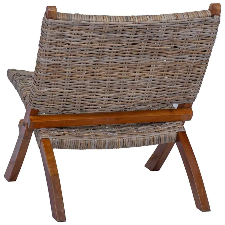 Chaise de relaxation rotin kubu naturel et bois d'acajou massif - 4