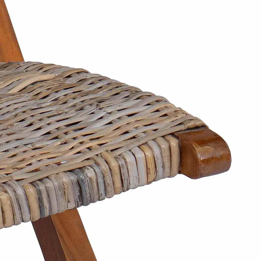 Chaise de relaxation rotin kubu naturel et bois d'acajou massif - 5