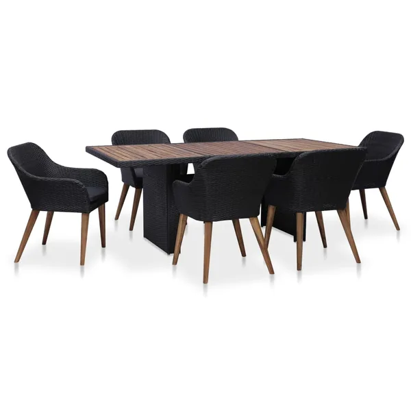Salon de jardin 7 pcs avec coussins résine tressée noir