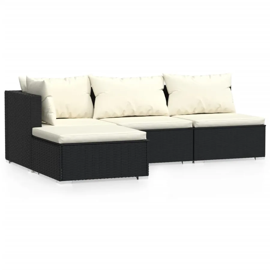 Salon de jardin 4 pcs avec coussins Noir Résine tressée - 2