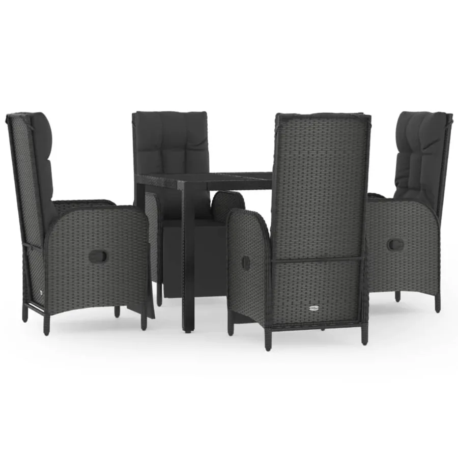 Ensemble à manger de jardin coussins 5pcs Noir Résine tressée - 2