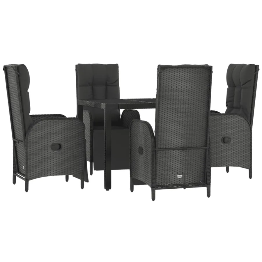 Ensemble à manger de jardin coussins 5pcs Noir Résine tressée - 3