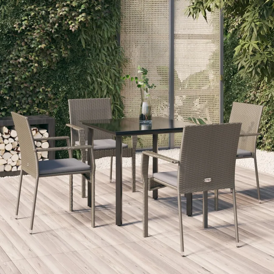 Ensemble à manger de jardin coussins 5 pcs noir et gris