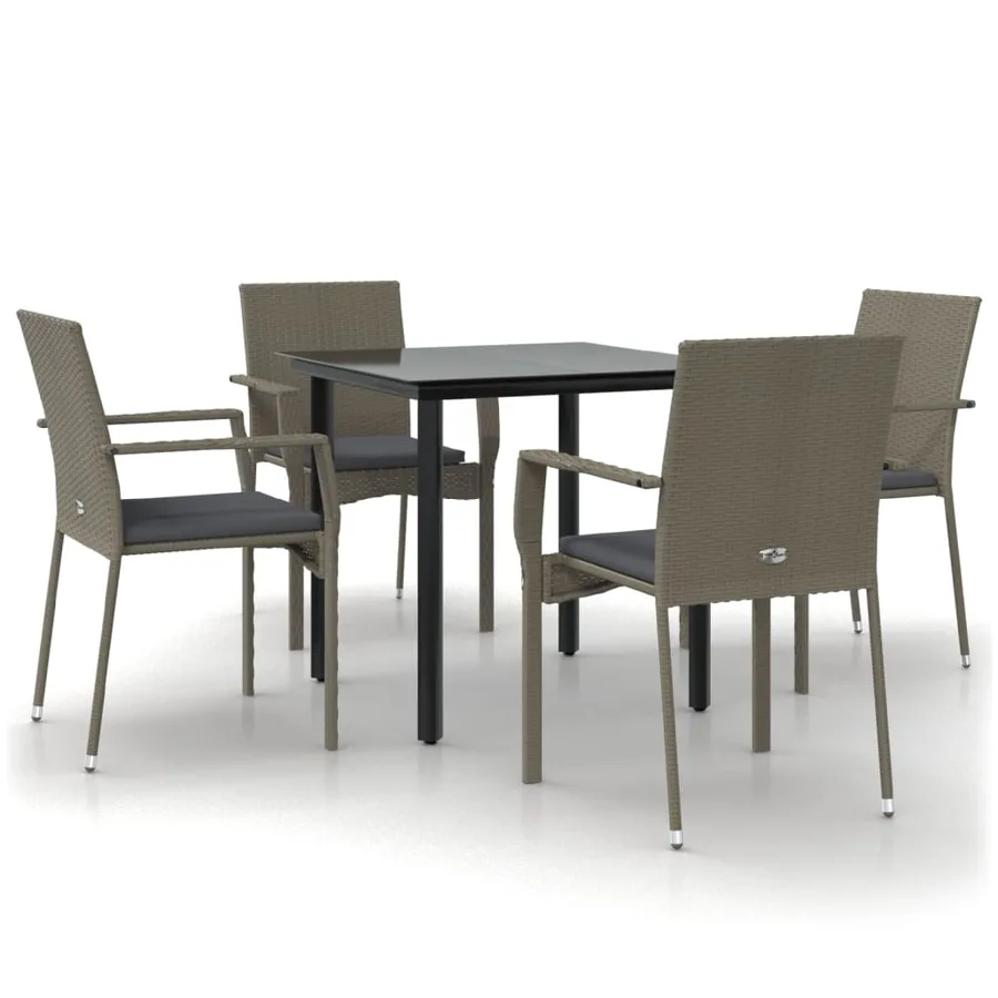 Ensemble à manger de jardin coussins 5 pcs noir et gris - 2