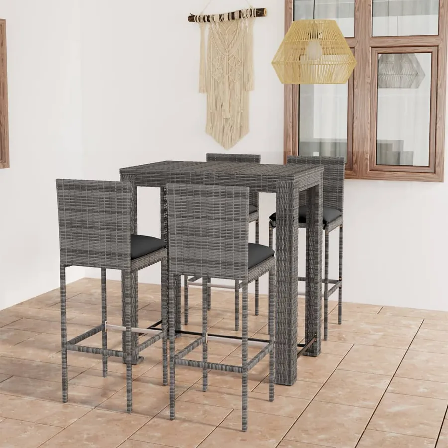 Ensemble de bar d'extérieur 5 pcs coussins Résine tressée Gris