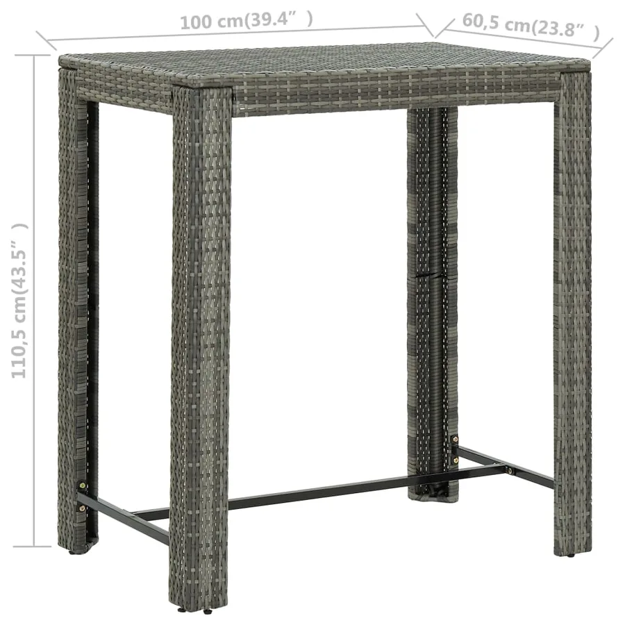 Ensemble de bar d'extérieur 5 pcs coussins Résine tressée Gris - 14
