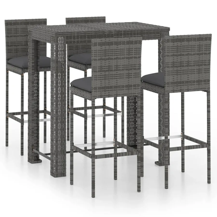 Ensemble de bar d'extérieur 5 pcs coussins Résine tressée Gris - 2