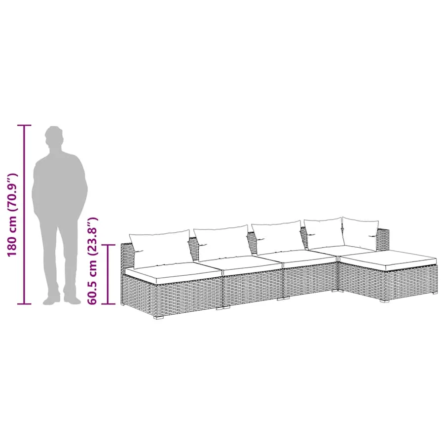 Salon de jardin 5 pcs avec coussins Résine tressée Gris - 10