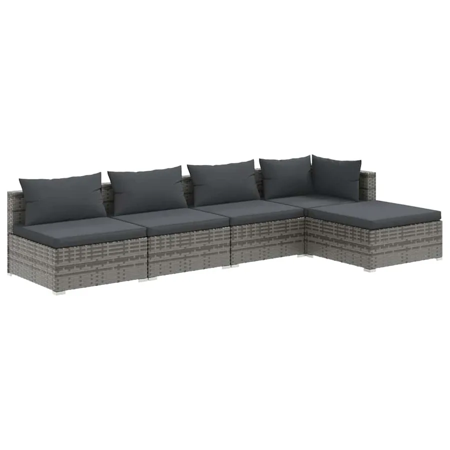 Salon de jardin 5 pcs avec coussins Résine tressée Gris - 2