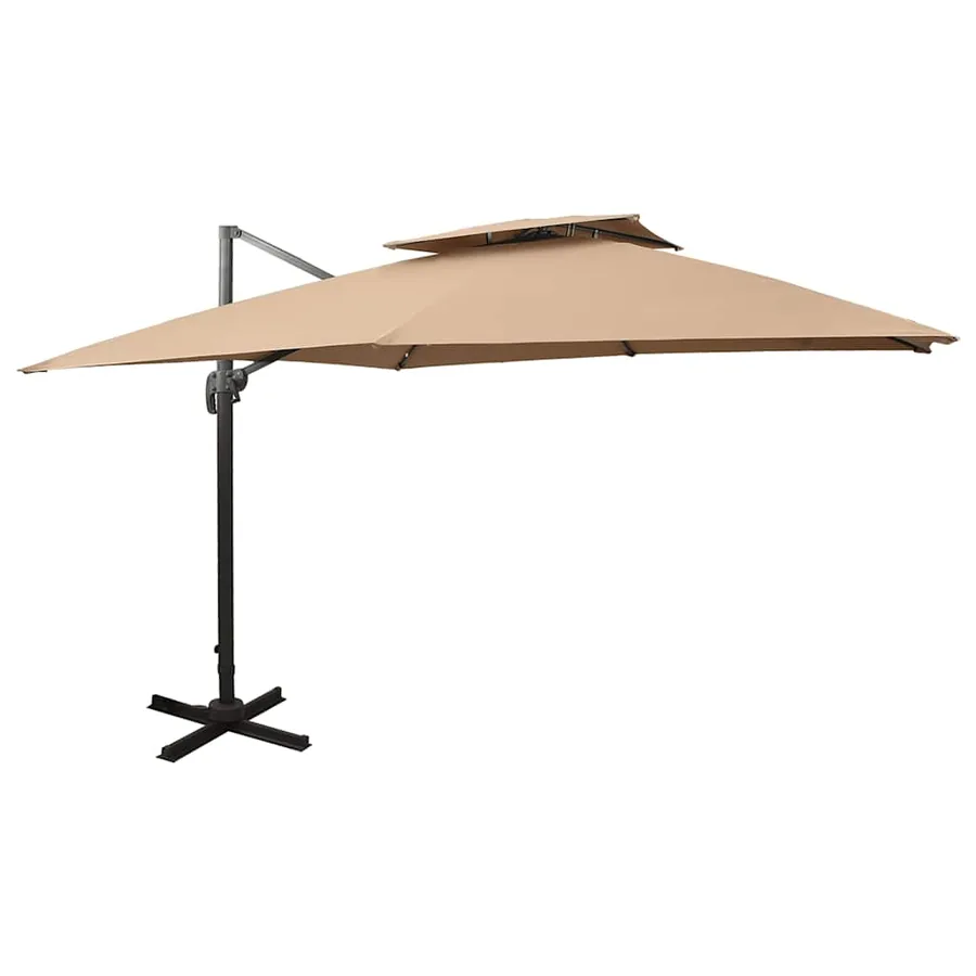Parasol de jardin déporté avec double plateau 300 x 300 cm Taupe