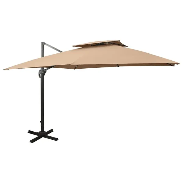 Parasol de jardin déporté avec double plateau 300 x 300 cm Taupe