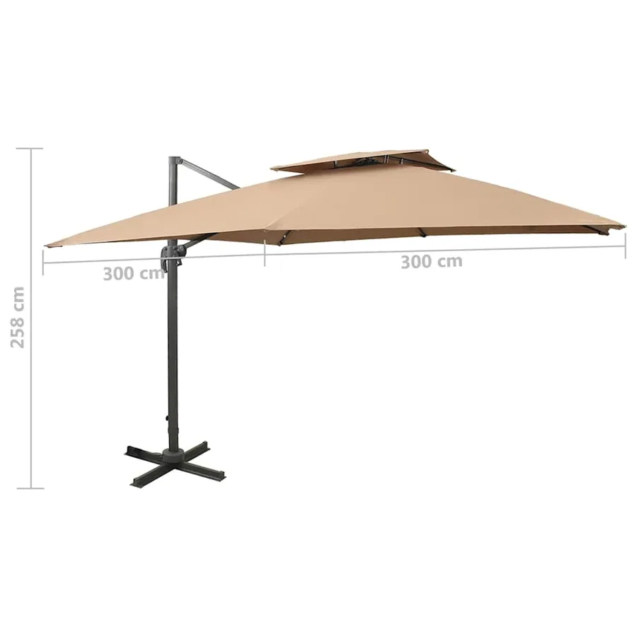 Parasol de jardin déporté avec double plateau 300 x 300 cm Taupe - 9