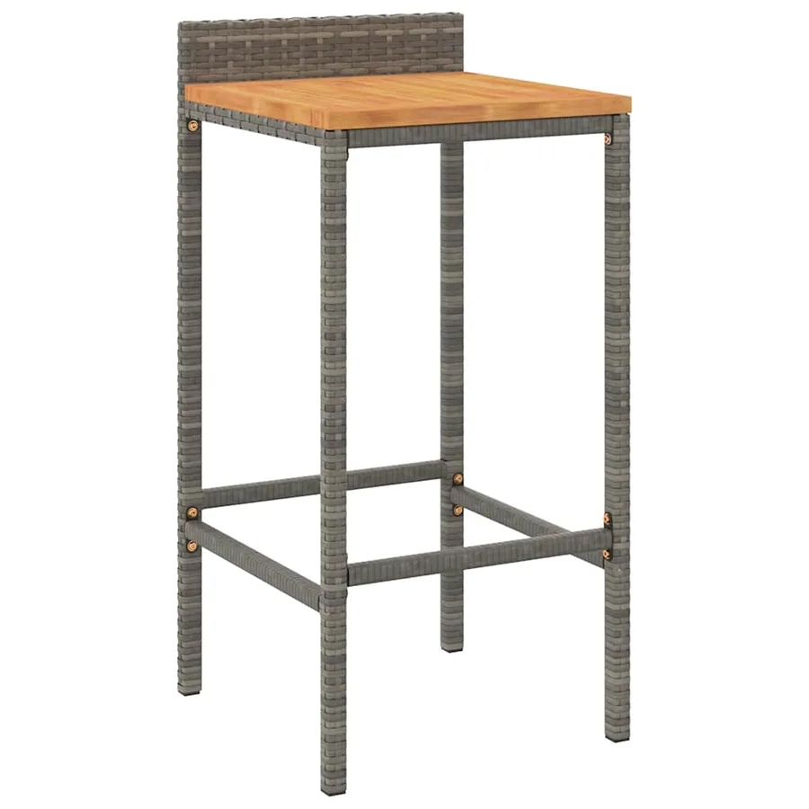 Ensemble de bar jardin 7 pcs gris poly rotin/bois massif acacia - 4