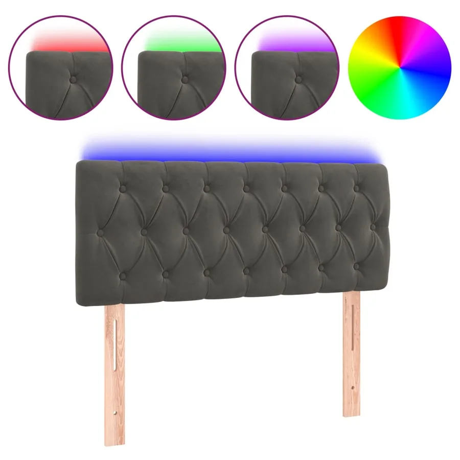 Tête de lit à LED Gris foncé 100x7x78/88 cm Velours - 2