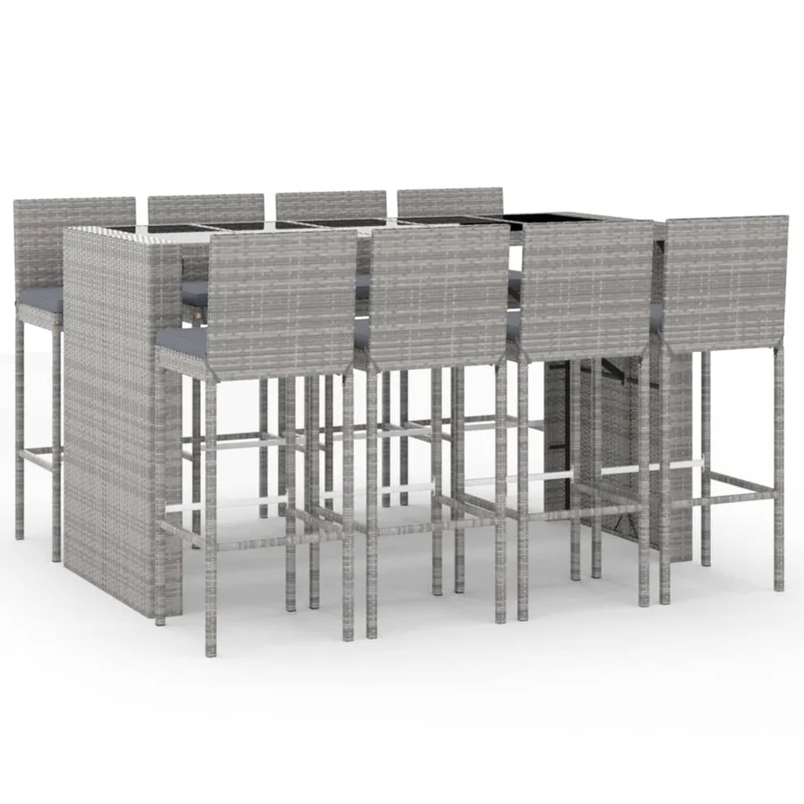 Ensemble de bar de jardin 9 pcs avec coussins gris poly rotin - 2