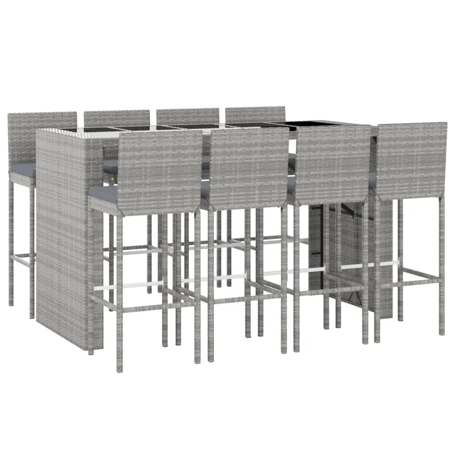 Ensemble de bar de jardin 9 pcs avec coussins gris poly rotin - 3