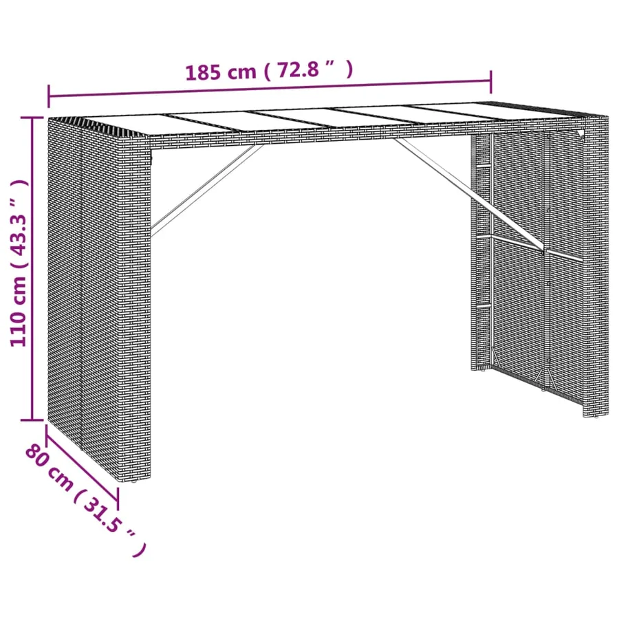 Ensemble de bar de jardin 9 pcs avec coussins gris poly rotin - 7