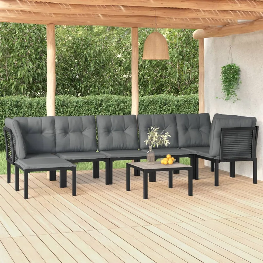 Salon de jardin 8 pcs noir et gris résine tressée