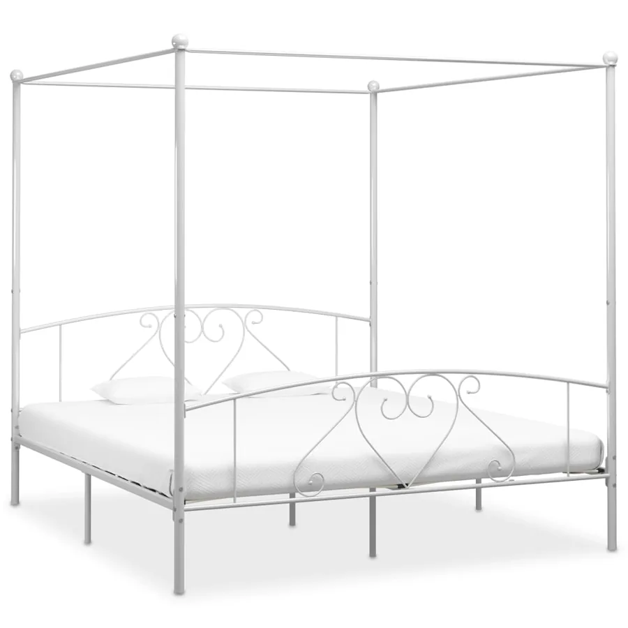 Cadre de lit à baldaquin sans matelas blanc métal 200x200 cm