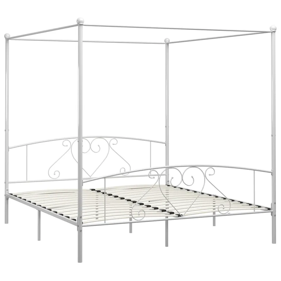 Cadre de lit à baldaquin sans matelas blanc métal 200x200 cm - 2