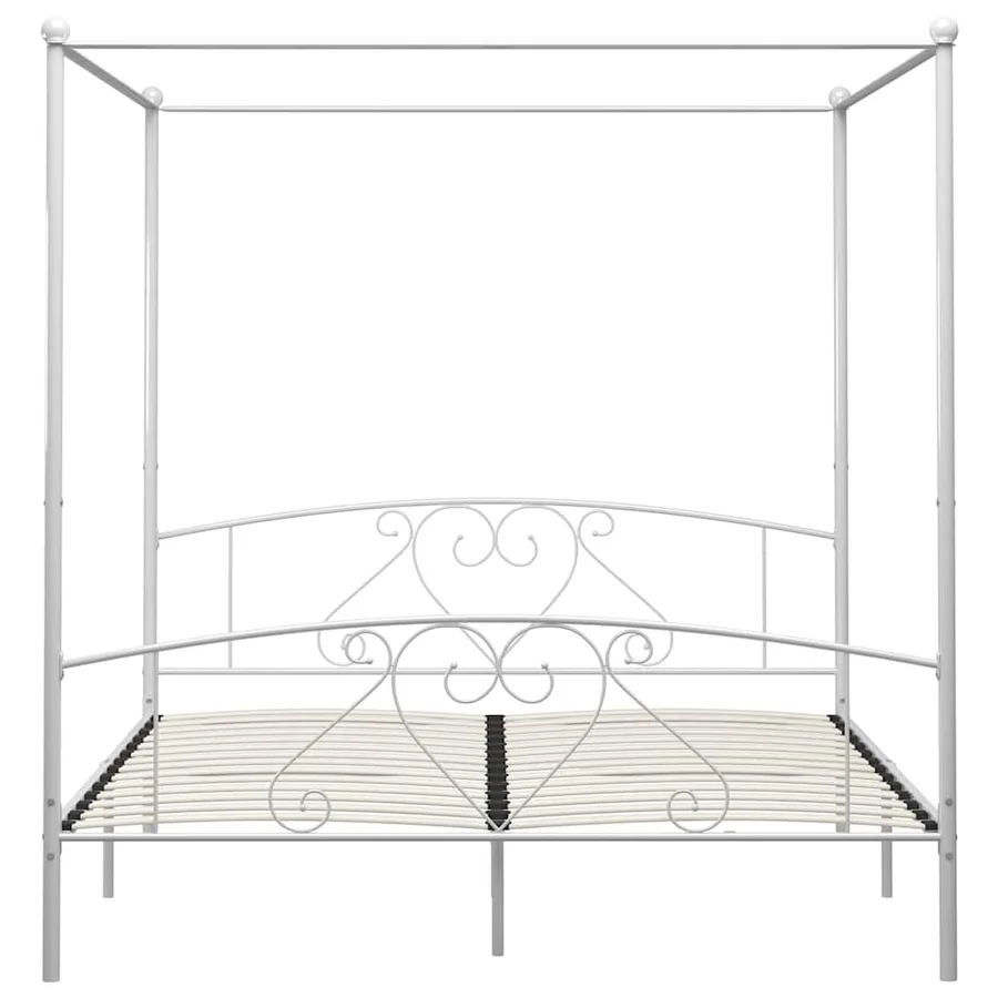 Cadre de lit à baldaquin sans matelas blanc métal 200x200 cm - 3