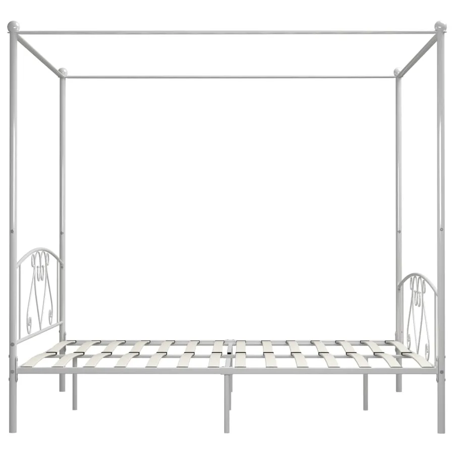 Cadre de lit à baldaquin sans matelas blanc métal 200x200 cm - 4
