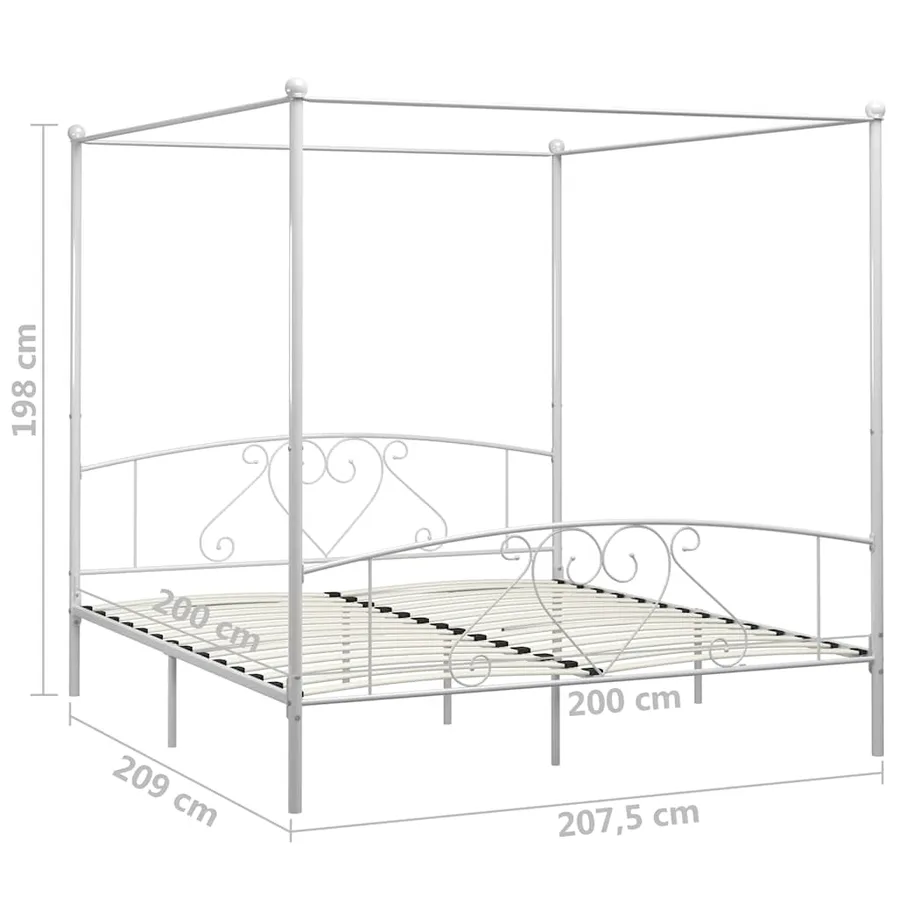 Cadre de lit à baldaquin sans matelas blanc métal 200x200 cm - 5