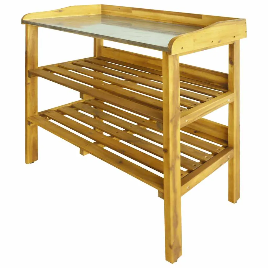 Banc à jardinière avec 2 étagères Bois massif d'acacia et zinc - 2