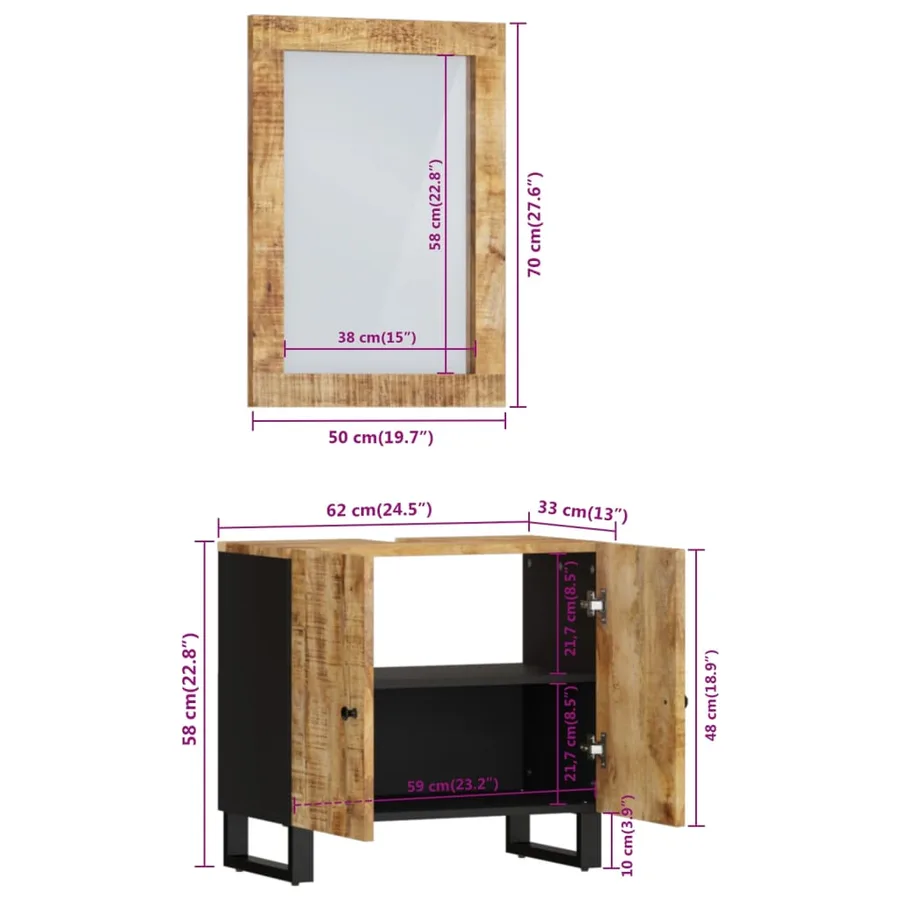 Ensemble de meubles salle de bain 2 pcs bois de manguier massif - 11