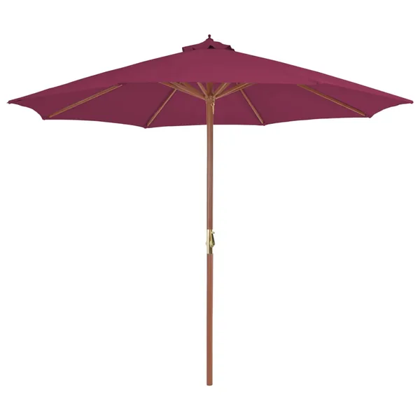 Parasol d'extérieur avec mât en bois 300 cm rouge bordeaux