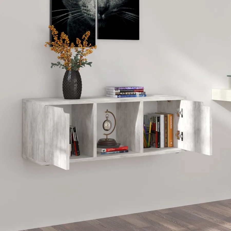 Meuble TV Béton 88,5x27,5x30,5 cm Bois d’ingénierie - 4