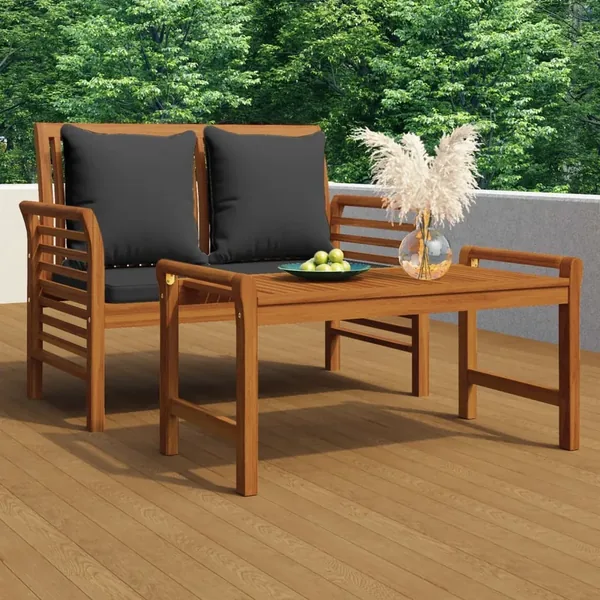 Banc de canapé avec coussins gris foncé Bois d'acacia solide