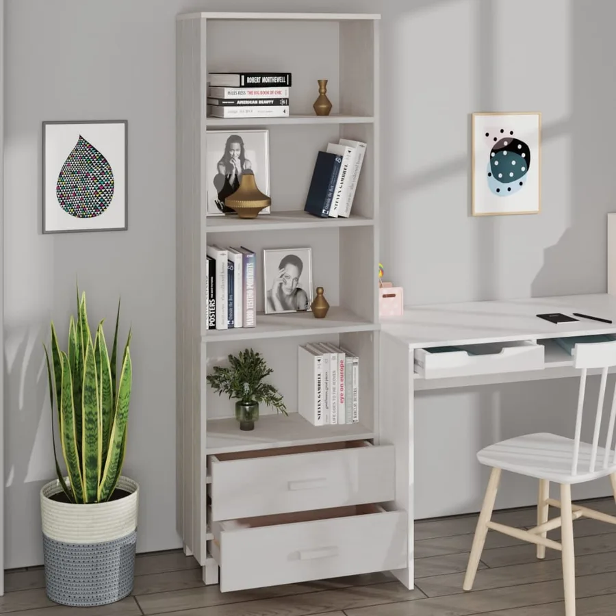 Buffet HAMAR Blanc 60x35x180 cm Bois de pin massif - 4