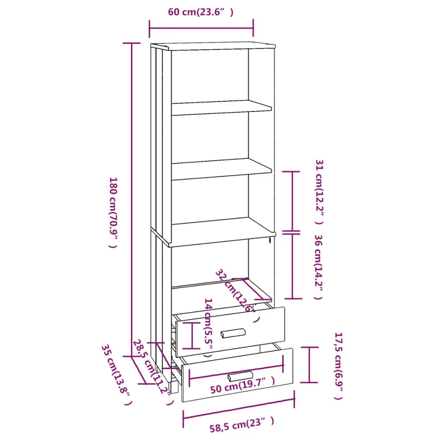 Buffet HAMAR Blanc 60x35x180 cm Bois de pin massif - 9