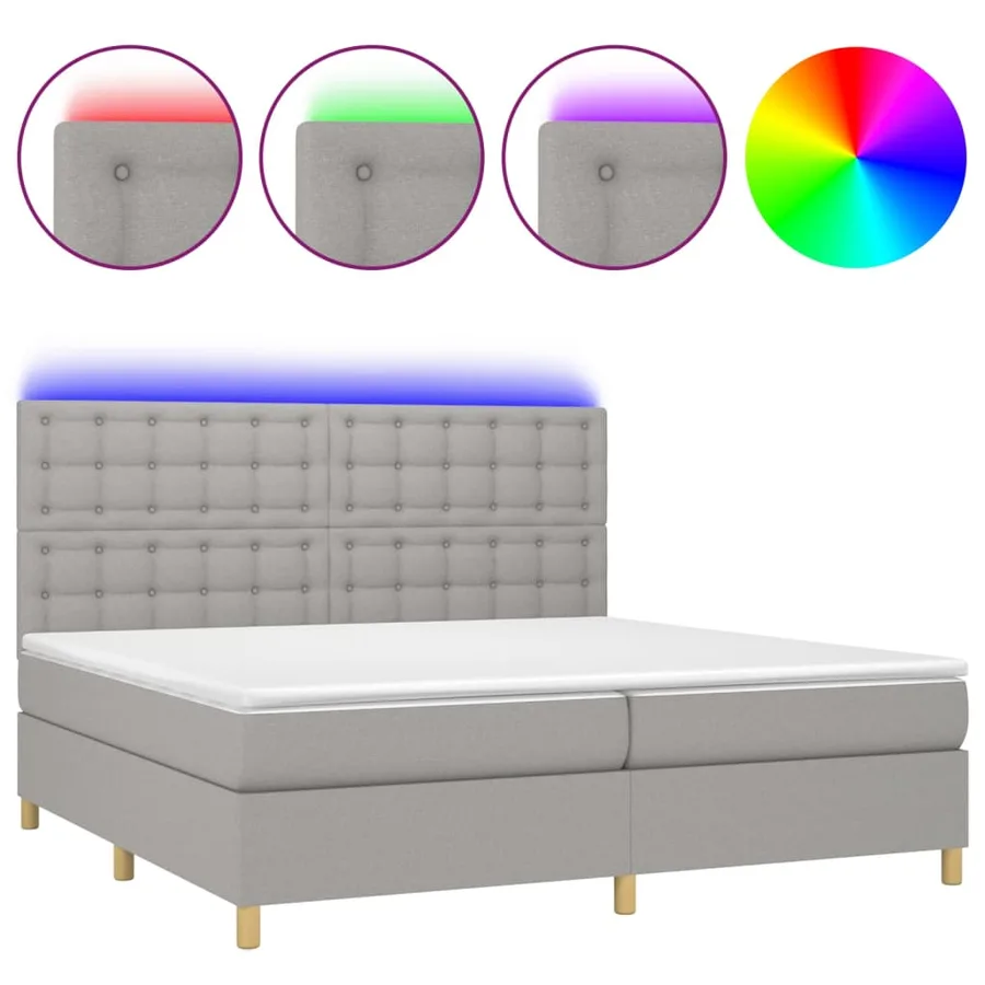 Sommier à lattes de lit matelas et LED Gris clair 200x200 cm - 2