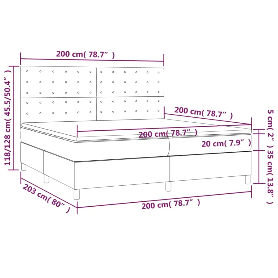 Sommier à lattes de lit matelas et LED Gris clair 200x200 cm - 8