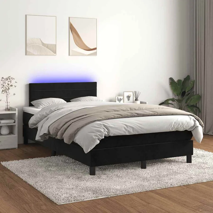 Sommier à lattes de lit avec matelas et LED Noir 120x200 cm