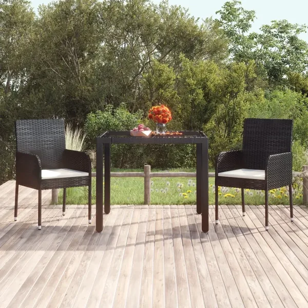Table de jardin dessus en verre Noir 90x90x75 cm Résine tressée