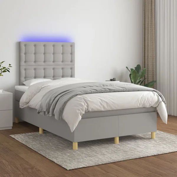 Sommier à lattes de lit matelas et LED Gris clair 120x200 cm