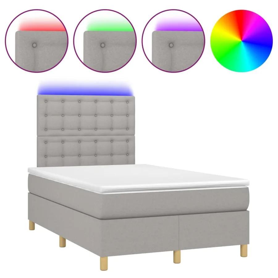Sommier à lattes de lit matelas et LED Gris clair 120x200 cm - 2