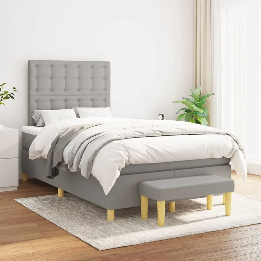 Sommier à lattes de lit avec matelas Gris clair 120x200cm Tissu