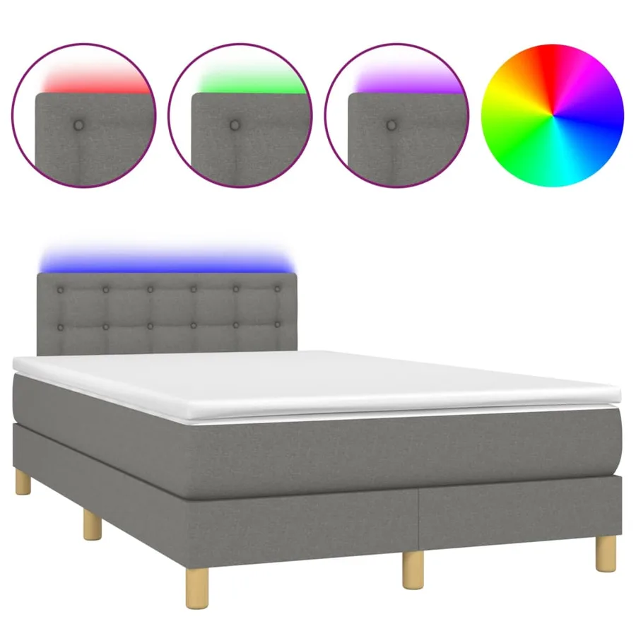 Sommier à lattes de lit et matelas et LED Gris foncé 120x200 cm - 2