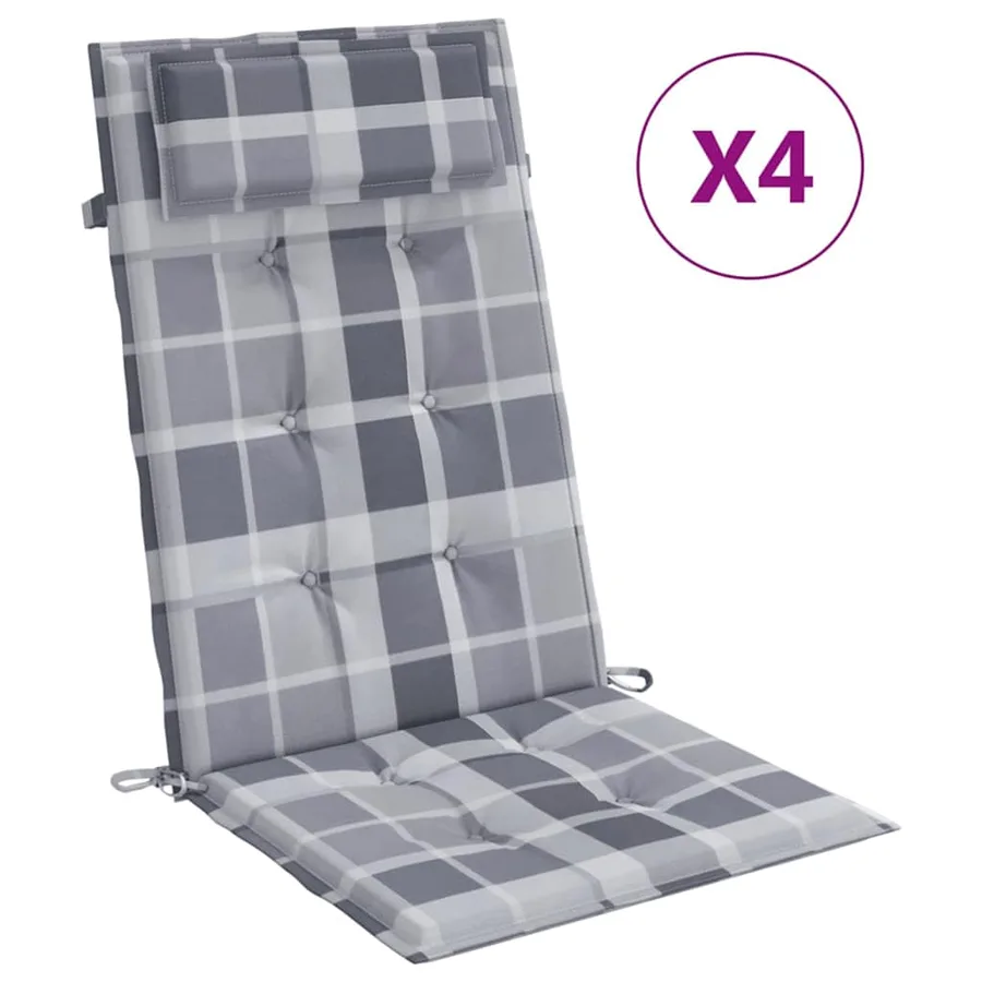 Coussins de chaise à dossier haut lot de 4 carreaux gris - 2
