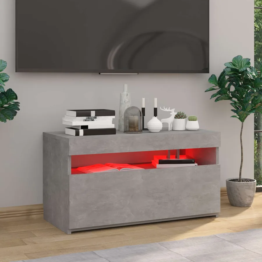 Meuble TV avec lumières LED Gris béton 75x35x40 cm - 4