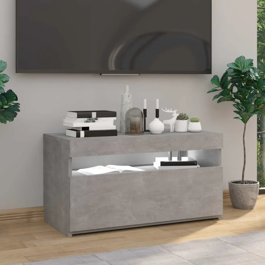 Meuble TV avec lumières LED Gris béton 75x35x40 cm - 5