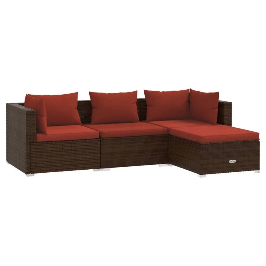 Salon de jardin 4 pcs avec coussins Résine tressée Marron - 2