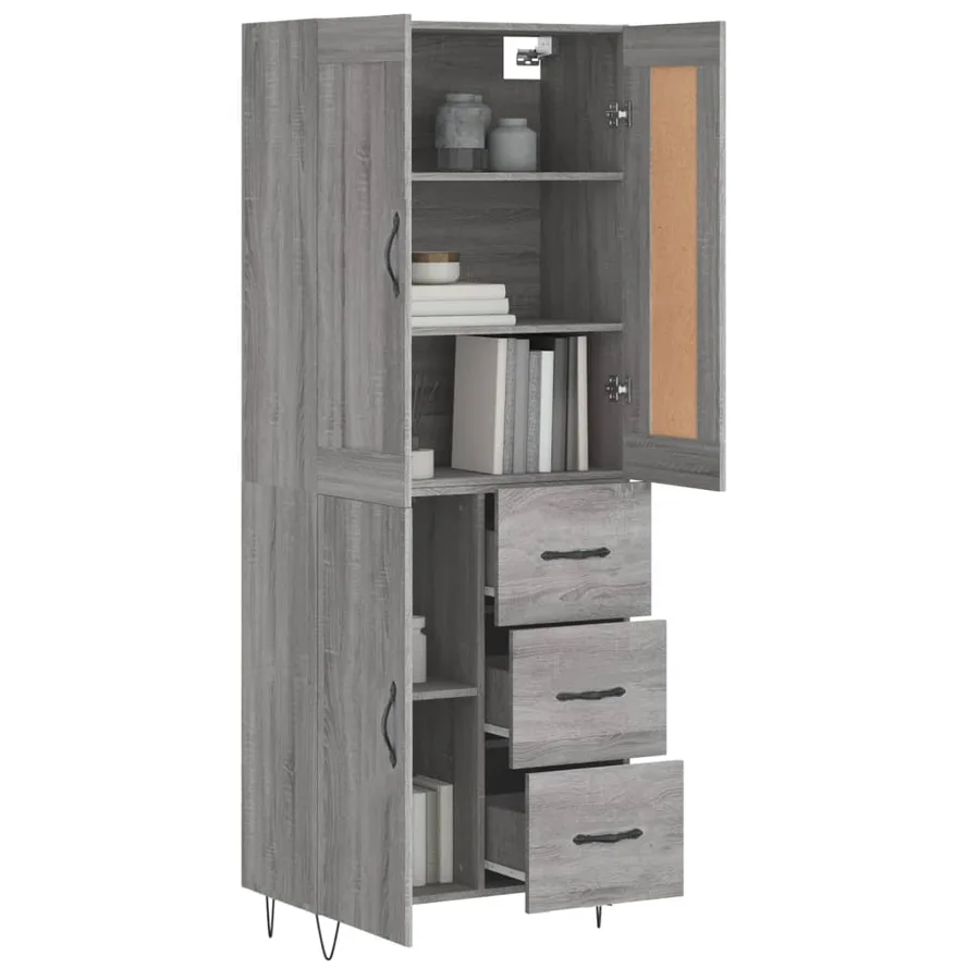 Buffet haut Sonoma gris 69,5x34x180 cm Bois d'ingénierie - 3