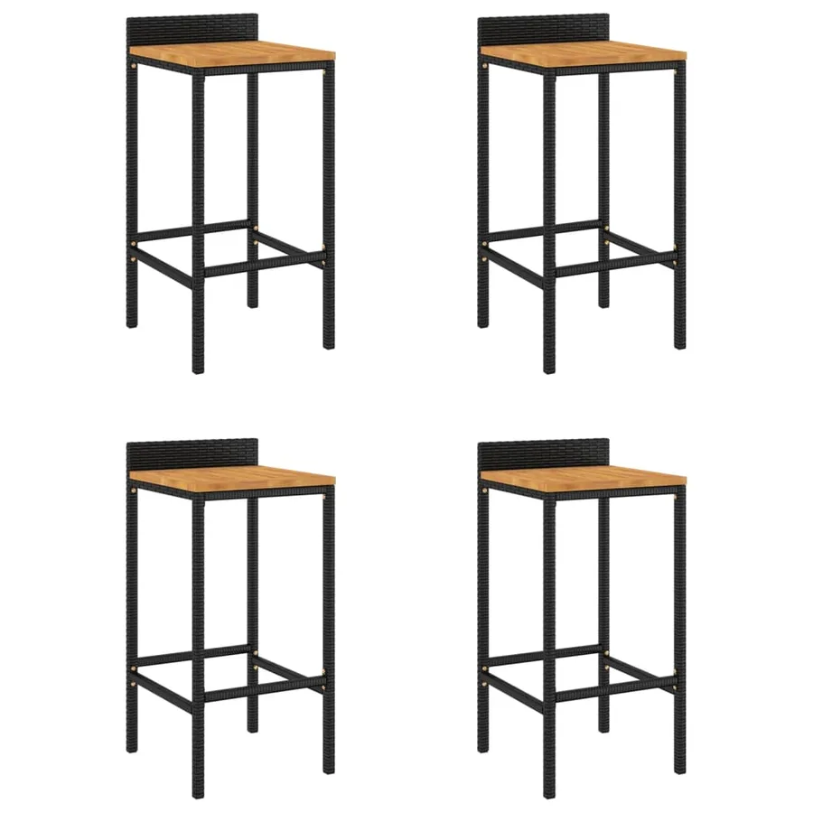 Tabourets de bar lot de 4 noir résine tressée et bois d'acacia - 2