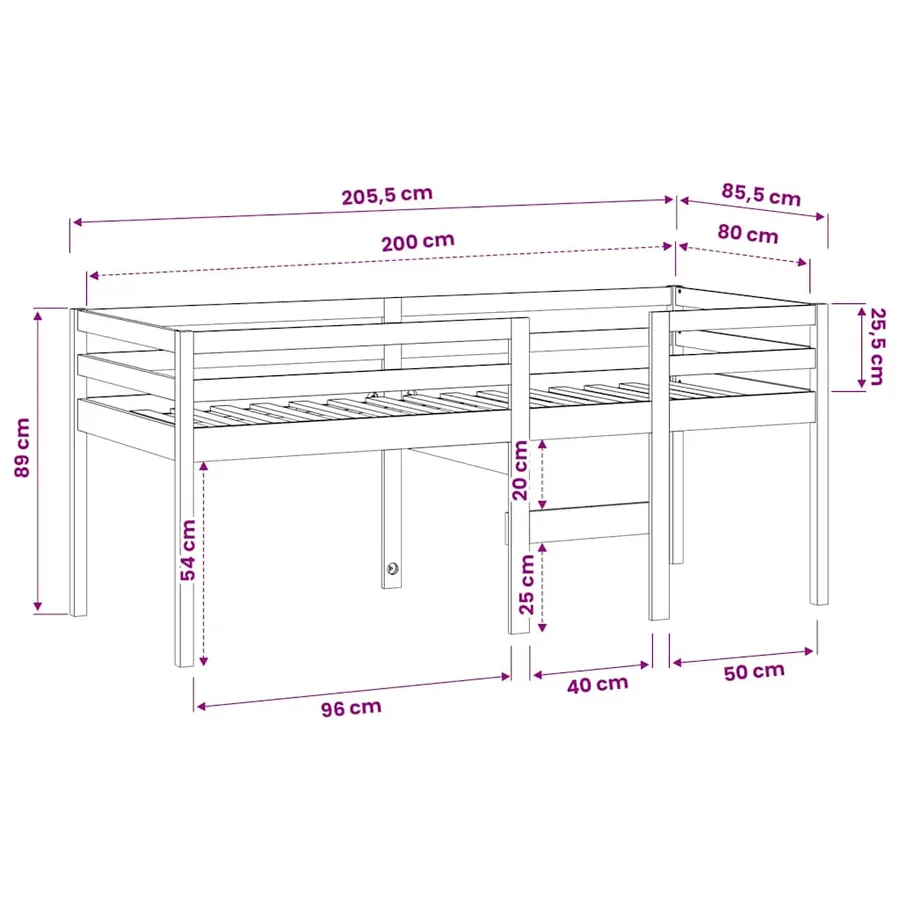 Lit haut sans matelas 80x200 cm bois de pin massif - 8